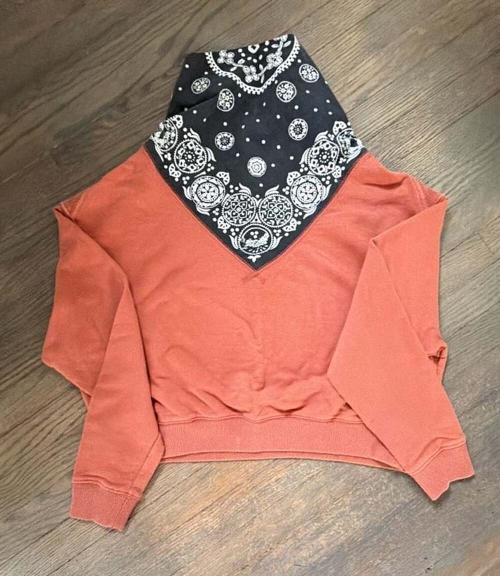 Free People James Bandana Print Pullover Sweatshirt Size XS Orange Hoodie